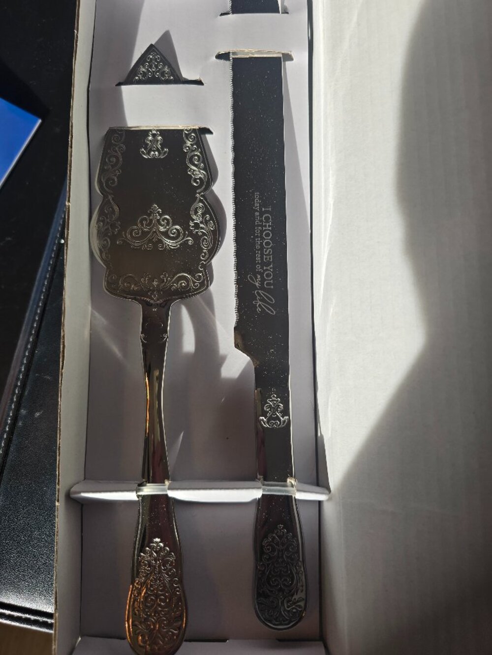 AW Bridal Silver Wedding Cake Knife & Server Set “I Choose You” NWT